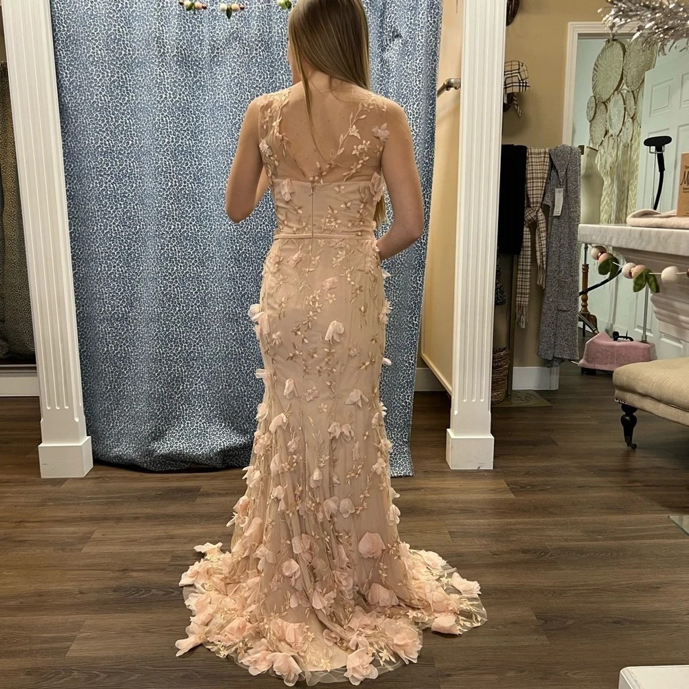 Marchesa Note V-Neck 3D Flora Dress in Soft Pink Size 6 - Picture 2 of 13